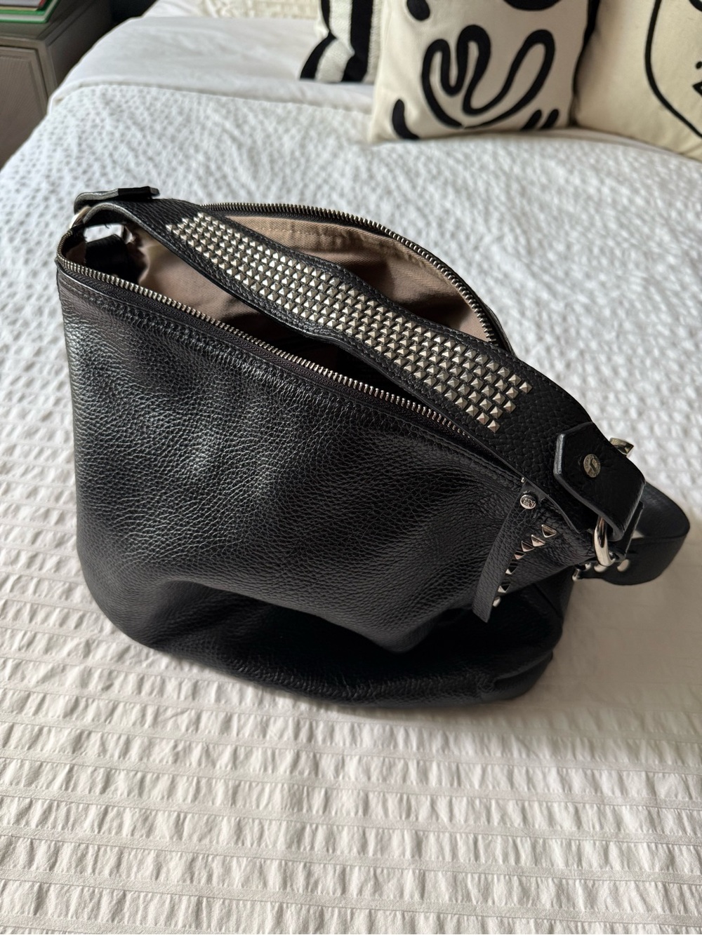 Vintage Black Studded Italian Leather Rockstar Girlfriend Hobo/Shoulder Bag